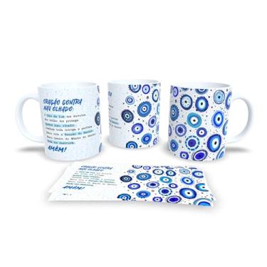 Imagem de Caneca Evil Eye Proteção, Porcelana Branca com Olho Grego Azul, Design Místico com Padrão de Amuletos, Livrai-me de Todo o Mal (17367)