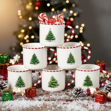 Imagem de Vesici Conjunto de 6 canecas de Natal de 290 ml, caneca de café de cerâmica de Natal, alça de bengala doce, caneca de cacau quente, presente para chocolate quente, café, férias, manhãs, inverno