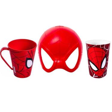 Imagem de Kit Máscara Teia Infantil Copo e Caneca do Homem Aranha - Plasútil