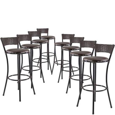Imagem de Kit 8 Banquetas Alta Forts Fibra Uv Bancada, área Goumert, Bar, Piscina, Balcão, Floral Marrom