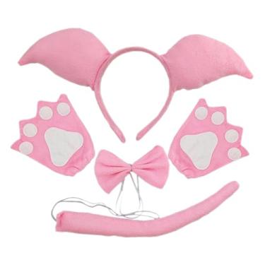Imagem de kowaku Conjunto de Fantasia de Porquinho - Acessórios Fofos para Vestir-se em Festas de Máscaras e Apresentações, Rosa Escuro, 3 Piece Set W Gloves