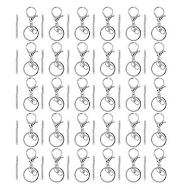 Imagem de Chaveiro anéis kit metal durável diy artesanato chaveiro anéis com corrente para jóias artesanato chaveiros 30 conjuntos (Prata)