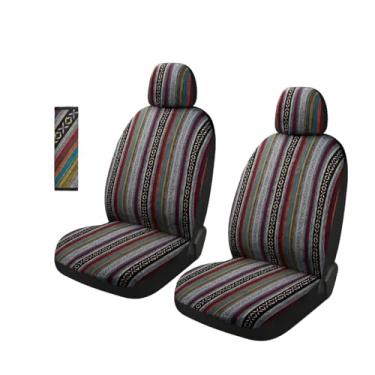Imagem de ZNDAW 5 peças de cobertor de selim Baja Capas de assento de carro, conjunto frontal respirável lavável com almofada de cinto de segurança, protetor de assento compatível com airbag de tecido listrado