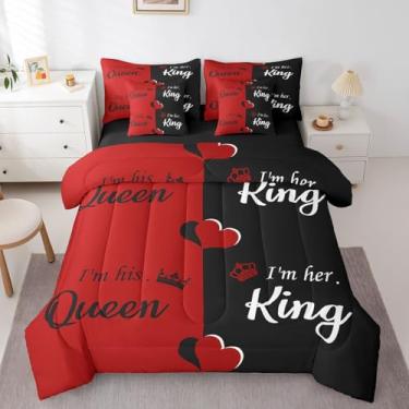 Imagem de Erosebridal Conjunto de cama de 7 peças para ele e ela, Queen, King e Queen, para casal, homens e mulheres, cama de dia dos namorados em uma bolsa, conjunto de cama de coração romântico