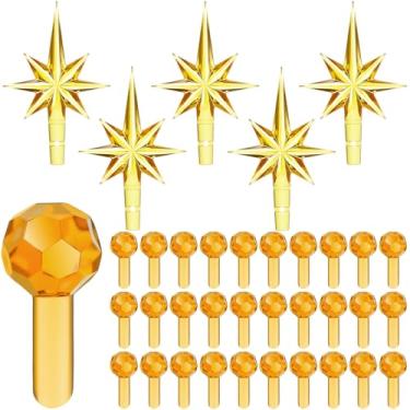 Imagem de Boao 210 lâmpadas de cerâmica para árvore de Natal e enfeites de luz de topo de estrela, redondos e heptagrama, lâmpadas de substituição para decoração de árvore de Natal (amarelo)