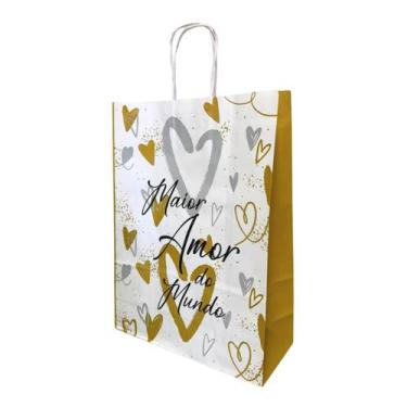 Imagem de Kit 10 Sacola Para Presente Amor Papel Kraft 23,5X10X31,5Cm - Db