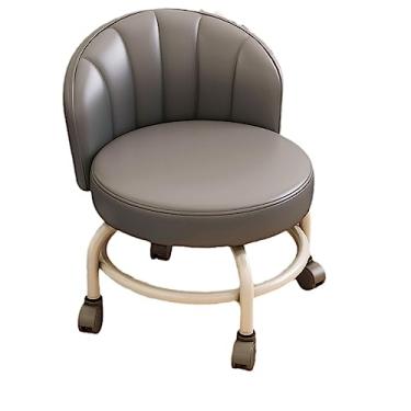 Imagem de BSNANCA Banqueta curta com encosto e couro PU impermeável para garagem, loja, escritório, cadeira pequena com rodas com banqueta para pés (cinza 1)