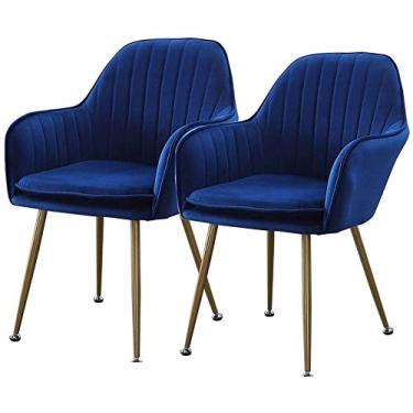 Imagem de Conjunto de cadeiras de sala de jantar de cozinha moderna poltronas de veludo vintage para sala de estar quarto cozinha com pernas de assento acolchoadas de metal As cadeiras de jantar (cor: azul