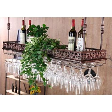 Imagem de Prateleira de vinho para pendurar para copos de vinho | Prateleira de vinho montada na parede | Rack de metal para copos de vinho | Organizador de armário de prateleira de vinho | para bares