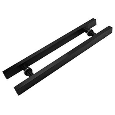 Imagem de Puxador de porta de vidro de escritório de tubo quadrado de aço inoxidável resistente puxador deslizante de porta de celeiro de madeira - preto/prata, 8 tamanhos (cor: preto, tamanho: 800 × 500 mm)