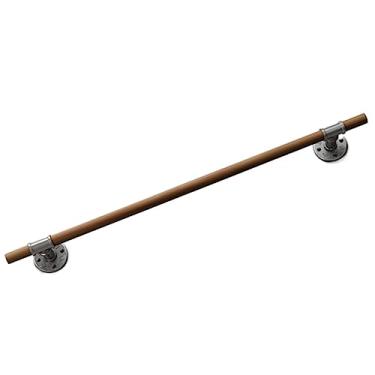 Imagem de Corrimãos de escada antiderrapantes de madeira maciça de madeira natural, uso doméstico contra a parede, grades internas do sótão para idosos, hastes de suporte de corredor, base prateada (tamanho