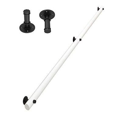 Imagem de SENNIAN Corrimão de madeira de pinheiro, branco, com suporte de metal para trilhos de escada antiderrapantes, haste de suporte de corredor de loft para crianças idosas internas, 30 ~ 400 cm (tamanho