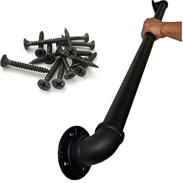 Imagem de Corrimão de escada - kit completo, corrimão de tubo preto industrial de escada com suporte de montagem na parede, casa contra a parede, grades internas e externas para idosos (tamanho: 5,2 m)
