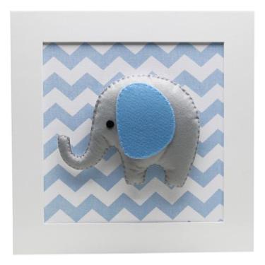 Imagem de Quadro Decorativo Elefante Chevron Azul Quarto Bebê Infantil - Potinho