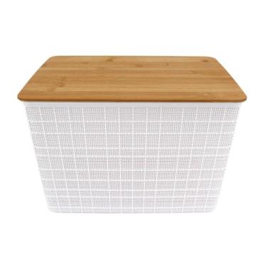 Imagem de Caixa Organizadora com Tampa Bambu Branco 21,5cm - ACASA