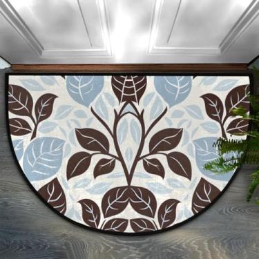 Imagem de Tapete de porta meio redondo, flor, folhas vintage, antiderrapante, absorvente, semicírculo, tapetes laváveis, para ambientes internos e externos, pátio, cozinha, banheiro, entrada, lareira, decoração