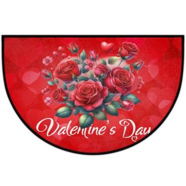 Imagem de Tapete de porta meio redondo para dia dos namorados, antiderrapante, absorvente, semicírculo, tapetes laváveis, meia lua, para ambientes internos, pátio, cozinha, banheiro, entrada, lareira, decoração