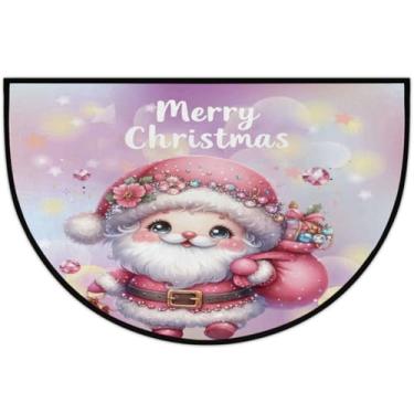 Imagem de Tapete de porta meio redondo, fofo, Papai Noel, rosa, antiderrapante, absorvente, semicírculo, tapetes laváveis, meia lua, tapetes para interior, pátio, cozinha, banheiro, entrada, lareira, decoração