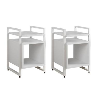 Imagem de Kit 2 Mesas De Cabeceira Industrial Marrocos Ferro Branco E Tampo Branco
