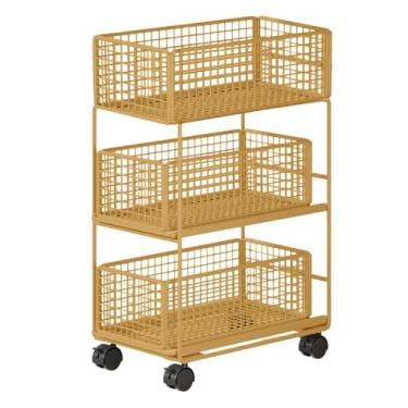 Imagem de YWJLQH Carrinho de Mesa com Prateleira Móvel, Armário de Arquivo Prático de 3 Níveis com Rodízios, Carrinho Utilitário com Rodinhas para Casa, Sala de Estar, M