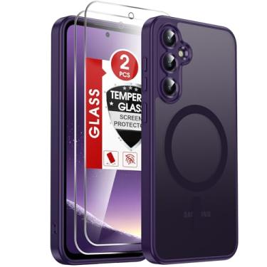 Imagem de LeYi Capa para celular Samsung S23-FE: 【 】 Compatível com Mag-Safe com protetor de tela, película fosca translúcida de toque suave e corpo inteiro para celular S23FE, roxo escuro