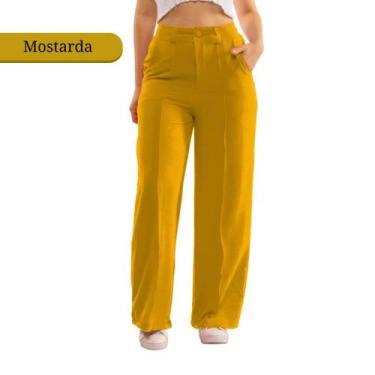 Imagem de Calça Feminina Pantalona Cintura Alta Soltinha Tecido Duna Com Bolso C