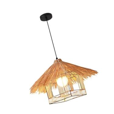 Imagem de WeiLaiKeQi Luminária pendente de vime, luz suspensa de vime, estilo fazenda, criativa, boho, tecida à mão, para quarto, bar, restaurante, casa