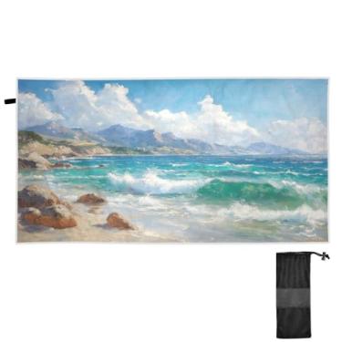Imagem de Blueangle Toalha de praia com pintura a óleo do oceano tropical - Toalhas de viagem leves e compactas de grandes dimensões - Toalha super absorvente de secagem rápida para natação, acampamento e