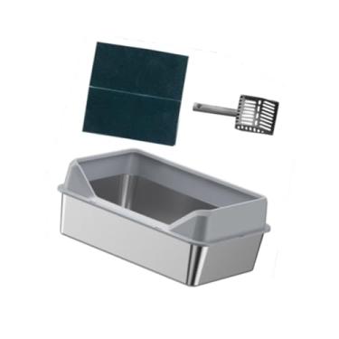 Imagem de IEUDNS Caixas de areia para gatos, semi-fechadas, bandeja sanitária para gatos, antirrespingos, portátil, com laterais altas, caixa de areia para gatos, Cinza Claro