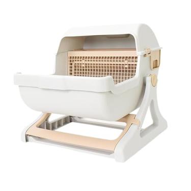 Imagem de Semi Enclosed Cat Litter Case Pet Semi Cats Toilet Easy to Clean Cats Furniture Kitten Potty Toilet Pet Toilet, Pink/492(Beige)
