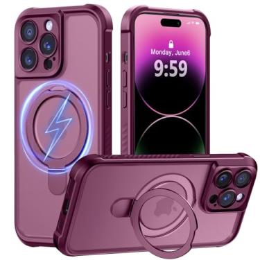 Imagem de MOCCA Capa projetada para iPhone 14 Pro com suporte magnético invisível [proteção total da câmera] [compatível com Magsafe] Capa para celular à prova de choque translúcida fosca à prova de choque 15.5