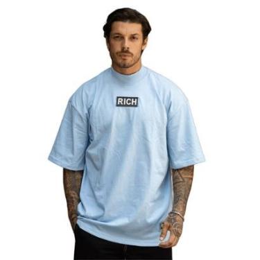 Imagem de Camiseta Oversized Gola Alta Black White Streetwear Confortavel Masculina Azul Claro-Masculino