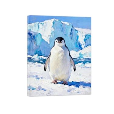 Imagem de Animais Pintura Arte Parede - Pinguim no inverno - Impressões em tela - Moderno Colorida Pôster para decoração sala de estar 30x40cm Tela Embrulhada