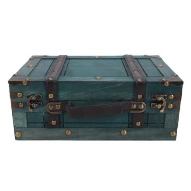 Imagem de Luqeeg Baú de Madeira Tronco de Armazenamento de Madeira Vintage, Caixa Portátil de Mala retrô Com Tampa e Aderência Antiderrapante Adereços de Fotografia Antigos para Armazenamento de (1624C-01