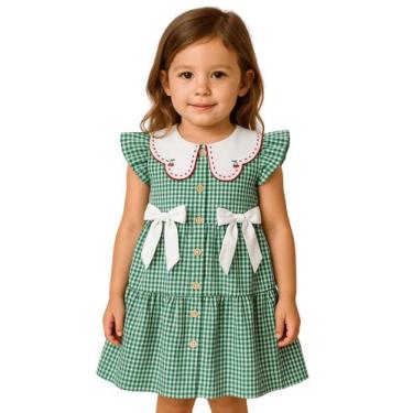 Imagem de Vestido Infantil Xadrez Vermelho Natal Papilloo, Verde, 6 anos