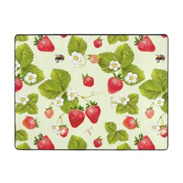 Imagem de ZERAOKE Lindo tapete de área de morango 48 x 63 polegadas, lavável na máquina com suporte antiderrapante, tapetes macios para sala de estar, quarto, entrada, quarto de crianças, decoração de casa