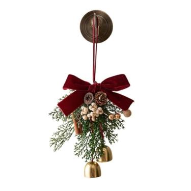 Imagem de Enfeite de Natal elegante com sinos dourados e plantas verdes - um acessório durável adequado para decorar árvores, portas e paredes (vermelho)