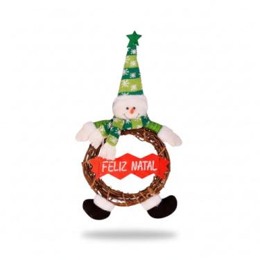 Imagem de Guirlanda de Natal Homem de Neve Madeira 40cm Placa Feliz Natal Decorativa