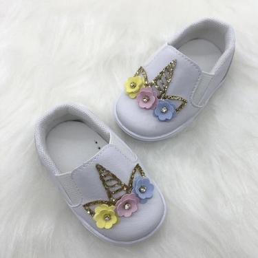 Imagem de Tênis Sapatinho Infantil Menina  Menino Unissex Unicórnio Branco Para 