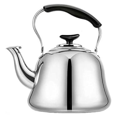 Imagem de YYBOES Chaleira de assobio, fogão, chaleira de assobio, aço inoxidável, design de capa contra poeira, bico simplificado para chaleira, fogão, chaleira de grande capacidade, chaleira de acampamento