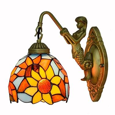 Imagem de Arandela de parede de 15 cm (6 polegadas), com cúpula floral em vitral e braço em formato de sereia, ideal para decoração de quartos, salas de estar, hotéis, corredores e escadas.