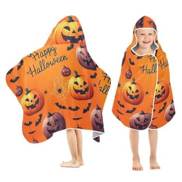 Imagem de Burbuja Toalha de banho com capuz de abóbora de Halloween para crianças, toalha de praia de pelúcia macia absorvente para meninas e meninos 3-10 anos, 61 x 127 cm