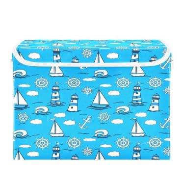 Imagem de CEBUGI Caixotes de armazenamento com tampas, caixa de armazenamento de tecido dobrável, faróis, cubos, organizadores para prateleiras de quarto de armário de casa 40 x 32 x 39 cm