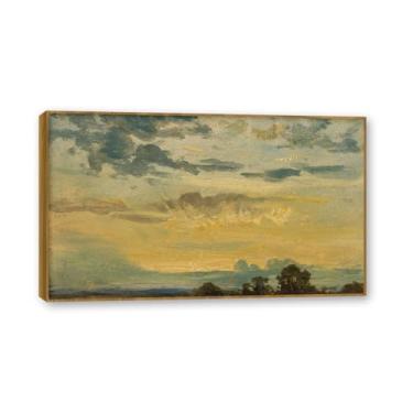 Imagem de NHLDZYH Moldura de teca. Arte em tela emoldurada estilo estável, (pôr do sol de verão 3), impressões de parede de paisagem inglesa, decoração de parede com tema de natureza para quarto ou escritório