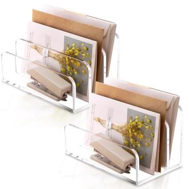 Imagem de NEETUE 2 organizadores de arquivos verticais, classificadores de correio de acrílico transparente e suporte de cartas de mesa com divisórias para mesa de escritório em casa, organizador de arquivos de