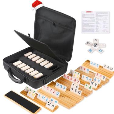 Imagem de WOOIIROM Rummy Cube 8 Players Edition with 8 Wooden Racks, 214 Large Numbers Rummy Tiles, Zippered Case, Rummy Travel Game Set – Classic Family Board Games for Adults