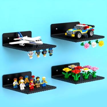 Imagem de WSBXBB 4 prateleiras flutuantes para parede compatíveis com blocos de construção Lego, 12,7 x 14 cm dupla face para armazenamento e exibição de blocos Lego