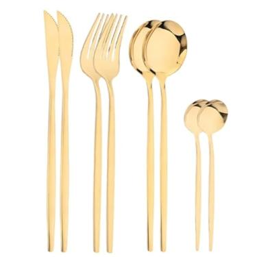 Imagem de Talheres de Aço Inox Dourados 24 Peças – Jogo Completo Garfo Colher Faca Luxo para Jantar (8 PEÇAS REDONDO)