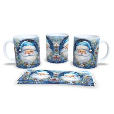 Imagem de Caneca de Cerâmica com Decoração Natalina, 325ml, Branca com Bolas de Natal em Vermelho, Azul e Verde, Design de Flocos de Neve (6)