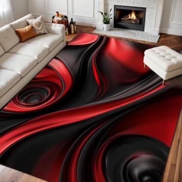 Imagem de Tapetes de área de 20 x 25 cm para sala de estar, vermelho, preto, espiral, abstrato, acabamento brilhante, lavável, vintage, grande, antiderrapante, tapetes internos resistentes a manchas para quarto